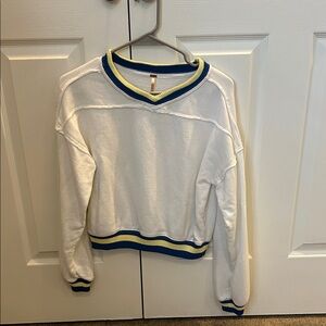 Free people size XS White and Blue V-Neck Women's sweatshirt